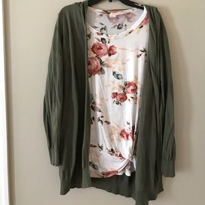 Cardigan with rose shirt